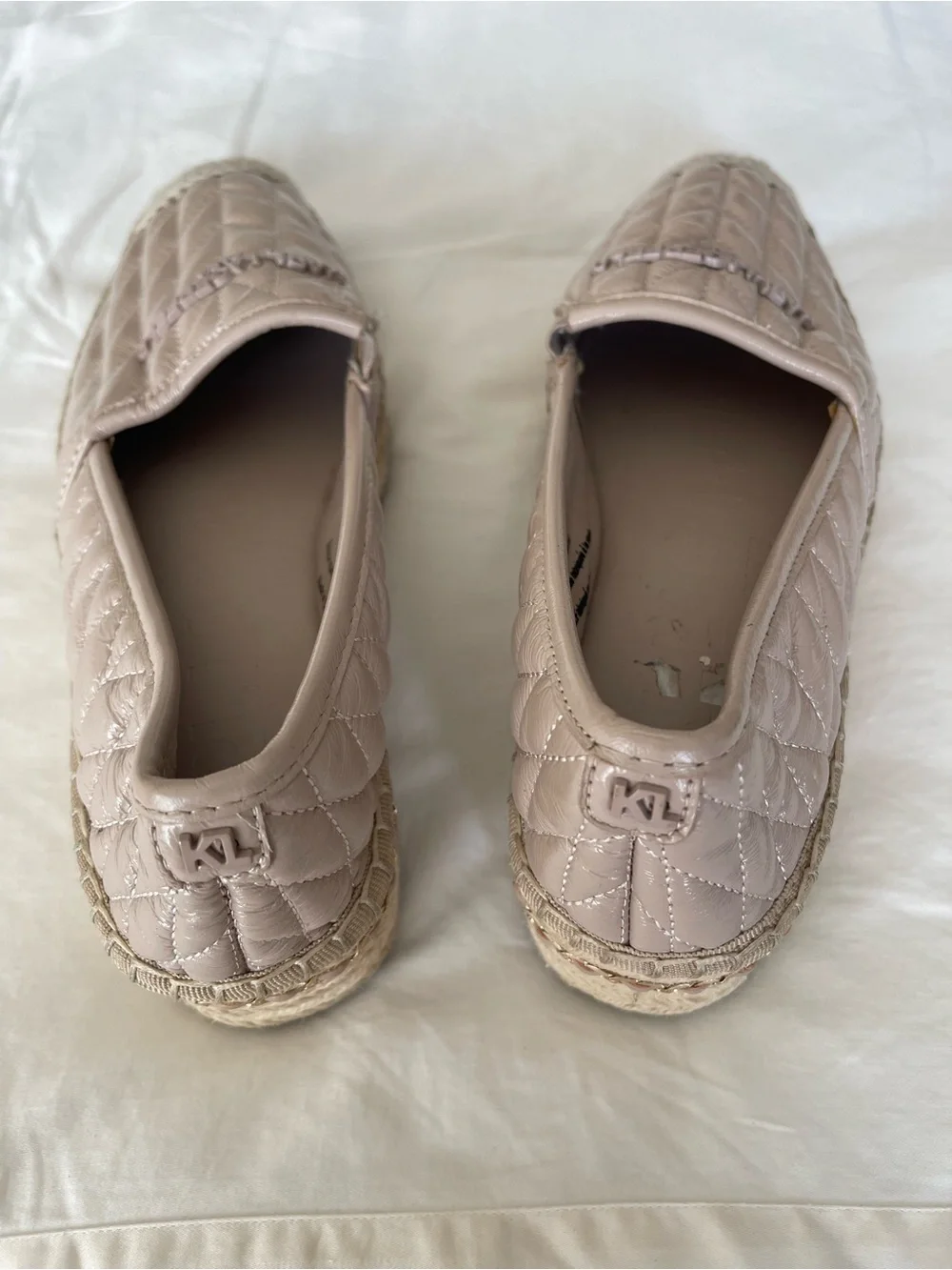 Karl Lagerfeld Paris Desta Logo‎ Quilted Nude Platform Espadrille Slip-On 6.5